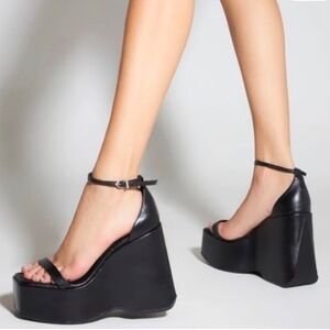 SCHUTZ Mazda Black Napa Leather Platform Sandals Size 6.5 Women Height 4”